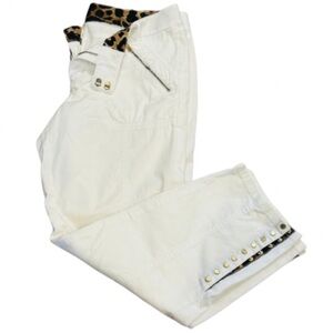 Cache Leopard Accent Trim Detailed Crop White Pants